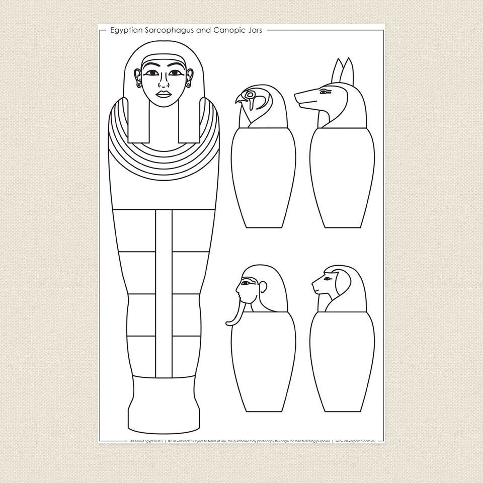Egyptian Sarcophagus And Canopic Jars Colouring Sheet Cleverpatch