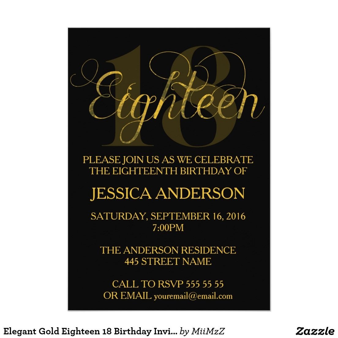 Elegant Gold Eighteen 18 Birthday Invitation #eighteen #eighteenth - Free Printable 18Th Birthday Invitations