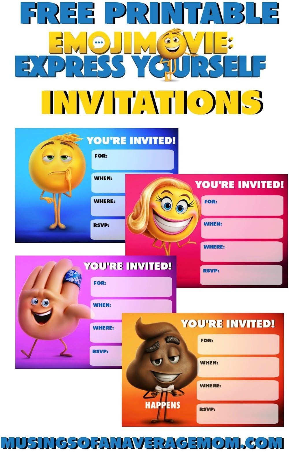Emoji Movie Invitations | Emoji Printables | Emoji Movie, Movie - Free Printable Emoji B Day Invites