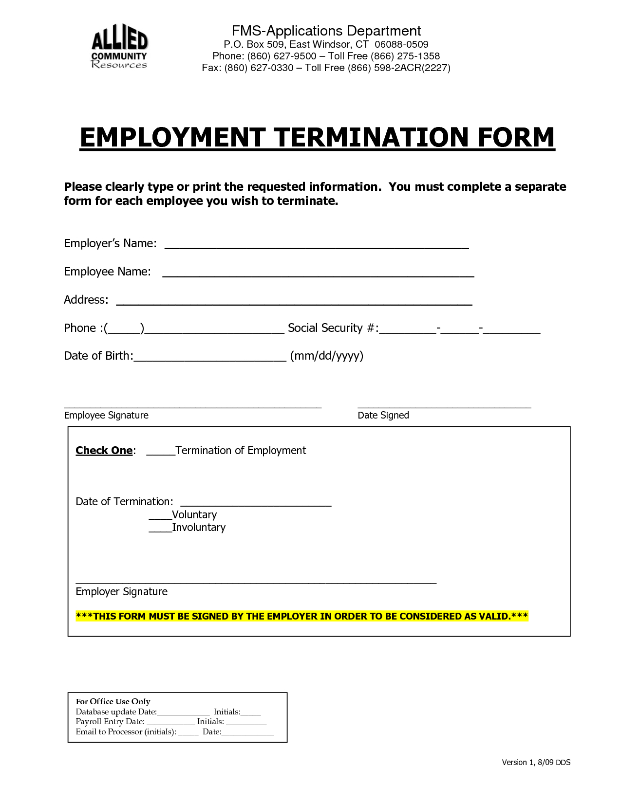 Employment Termination Form | Employee Forms | Employment Form - Free Printable Hr Forms