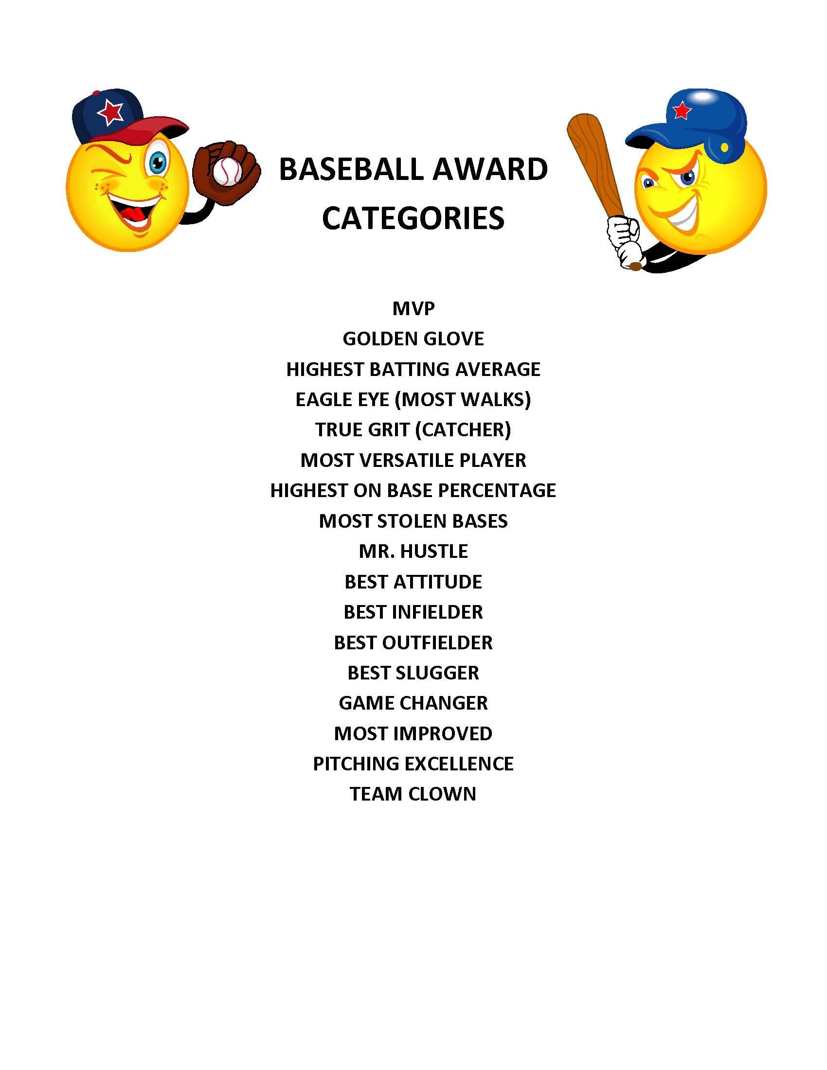 End Of Season Baseball Award Categories | Kid&amp;#039;s Baseball Party - Free Printable Softball Certificates