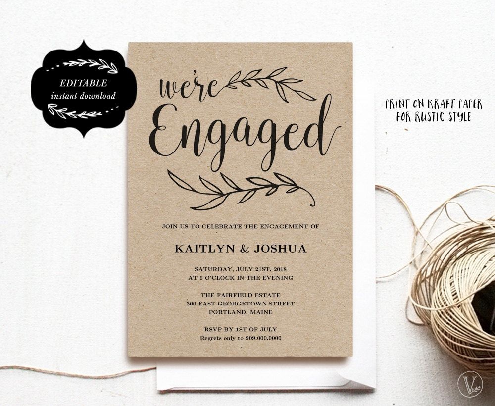 Engagement Invitation Template, Printable Engagement Party - Free Printable Engagement Invitations
