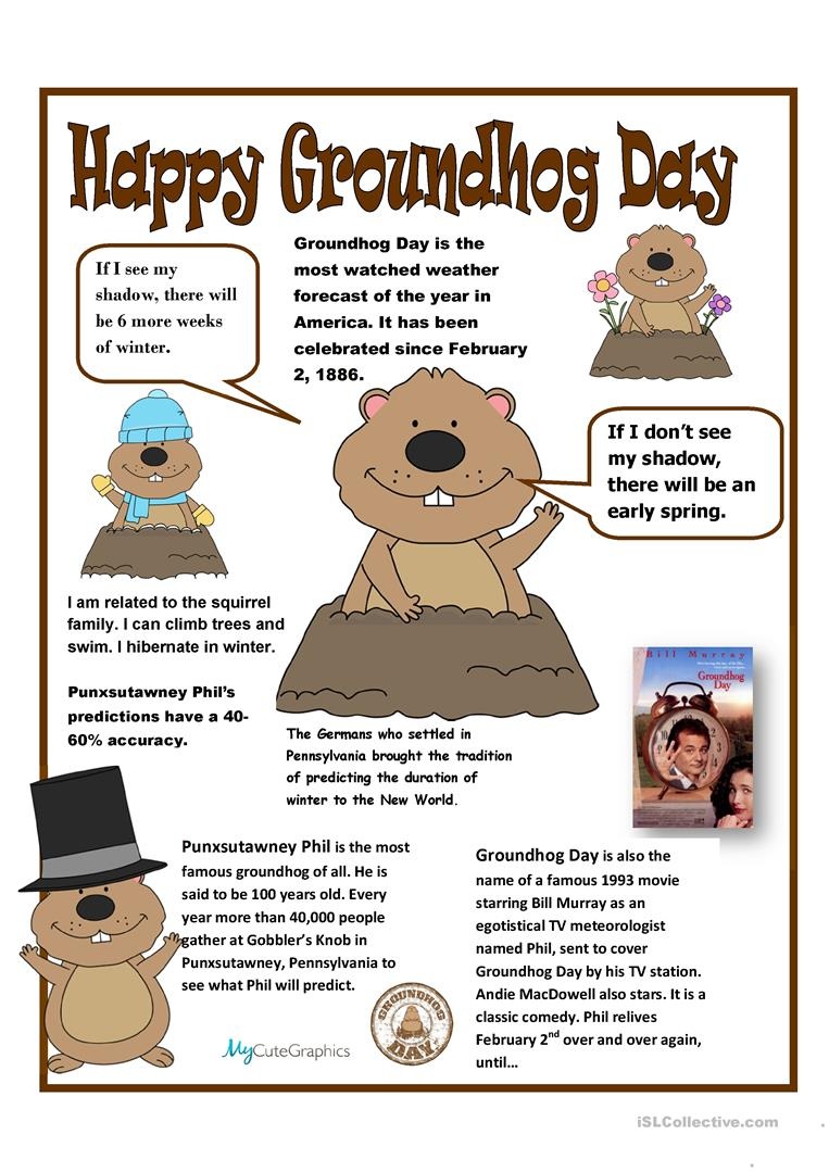 English Esl Groundhog Day Worksheets - Most Downloaded (8 Results) - Free Printable Groundhog Day Reading Comprehension Worksheets