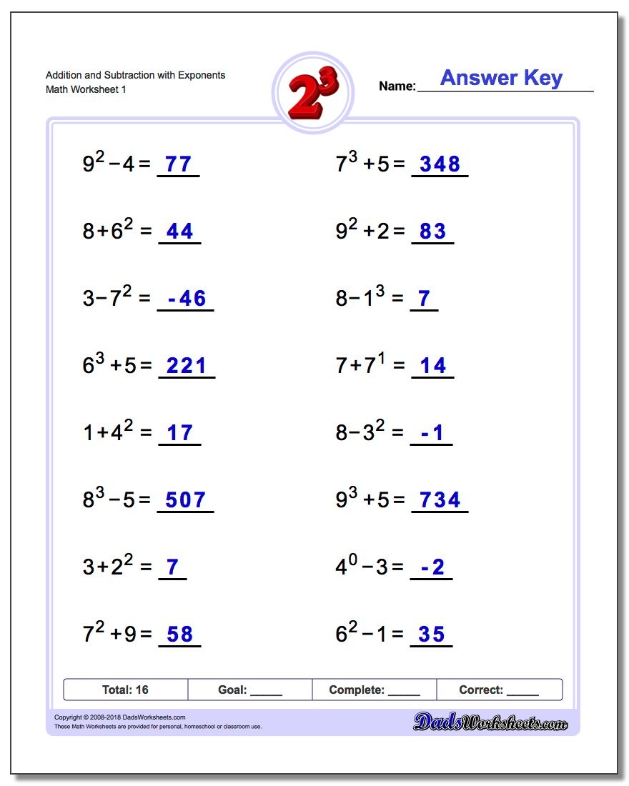Exponents Worksheets - Free Printable Exponent Worksheets