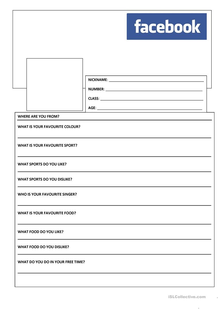 Facebook Template Worksheet - Free Esl Printable Worksheets Made - Free Printable Facebook Template