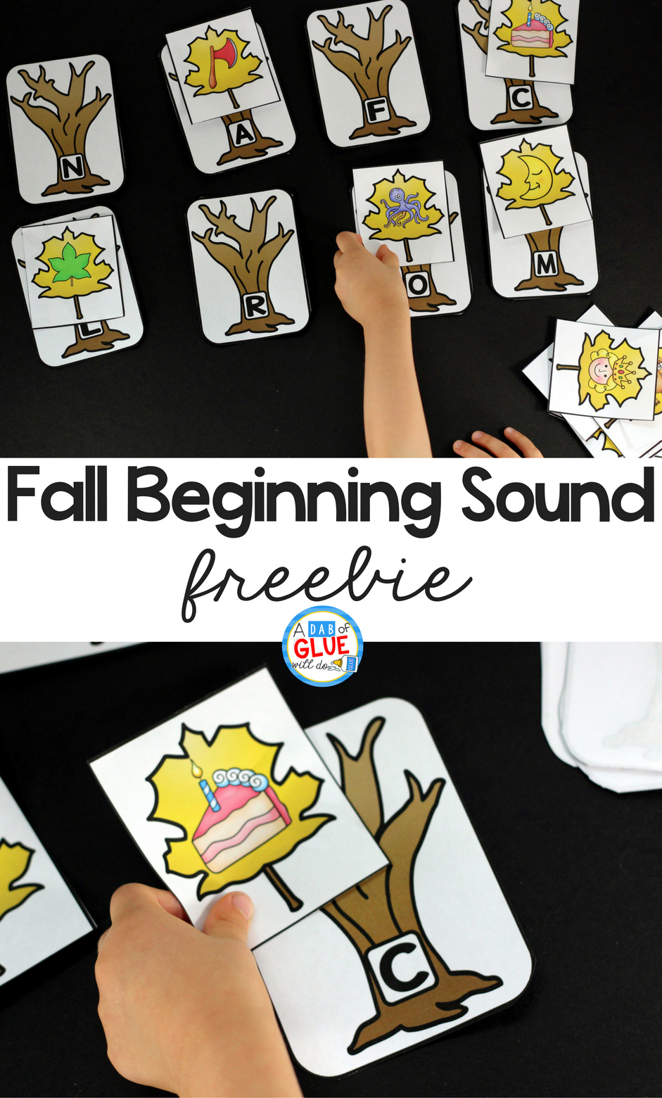 Fall Initial Sound Match-Up Free Printable - A Dab Of Glue Will Do - Literacy Posters Free Printable