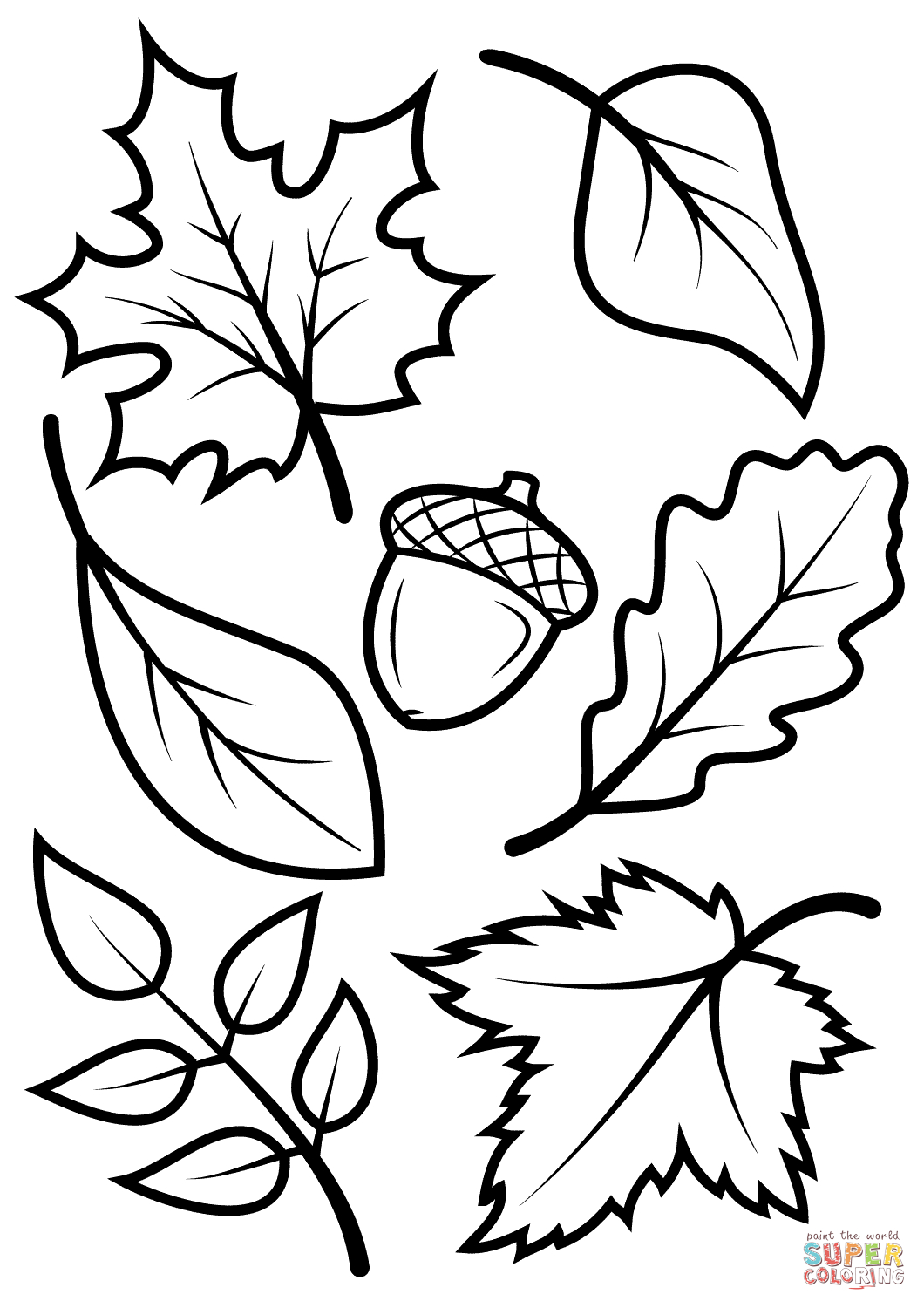 Fall Leaves And Acorn Coloring Page | Free Printable Coloring Pages - Free Fall Printable Coloring Sheets