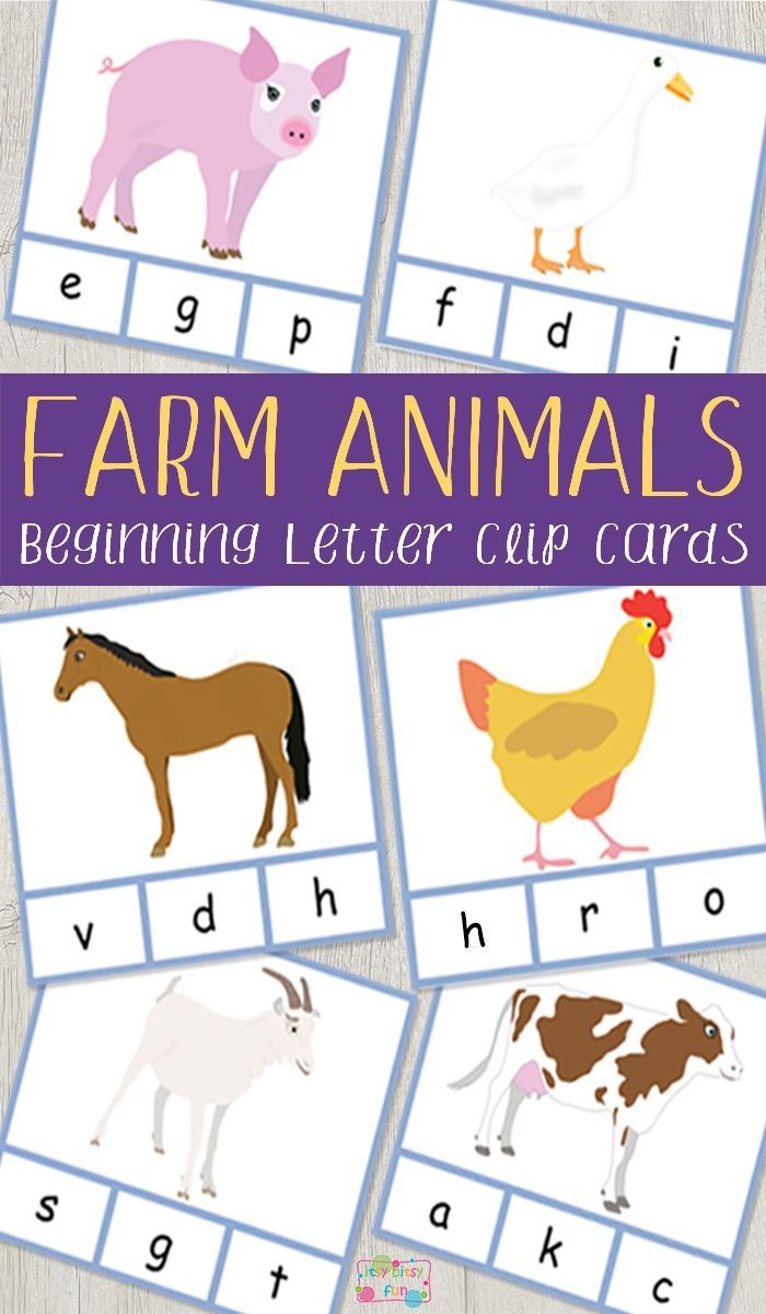 Farm Animals Beginning Letter Clip Cards | Farm | Farm Animals - Free Printable Farm Animal Pictures