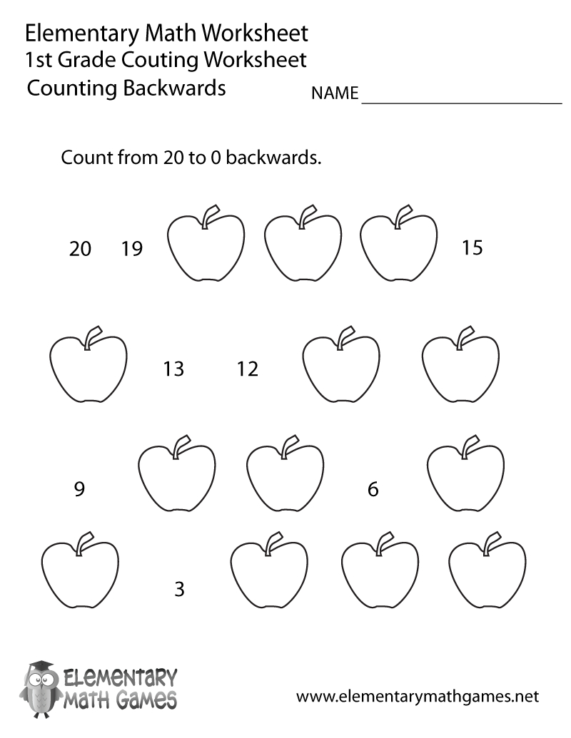 First Grade Counting Backwards Worksheet Printable | Math | 1St - Free Printable Addition Worksheets For 1St Grade