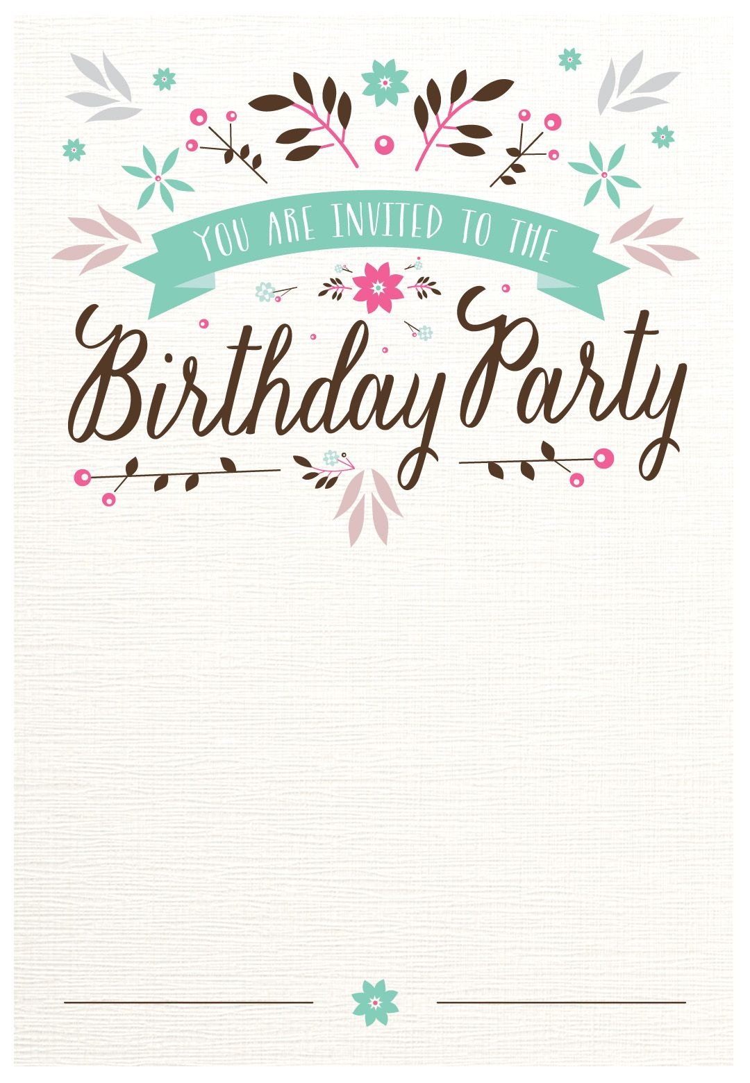 Flat Floral - Free Printable Birthday Invitation Template - Free Printable Invitations