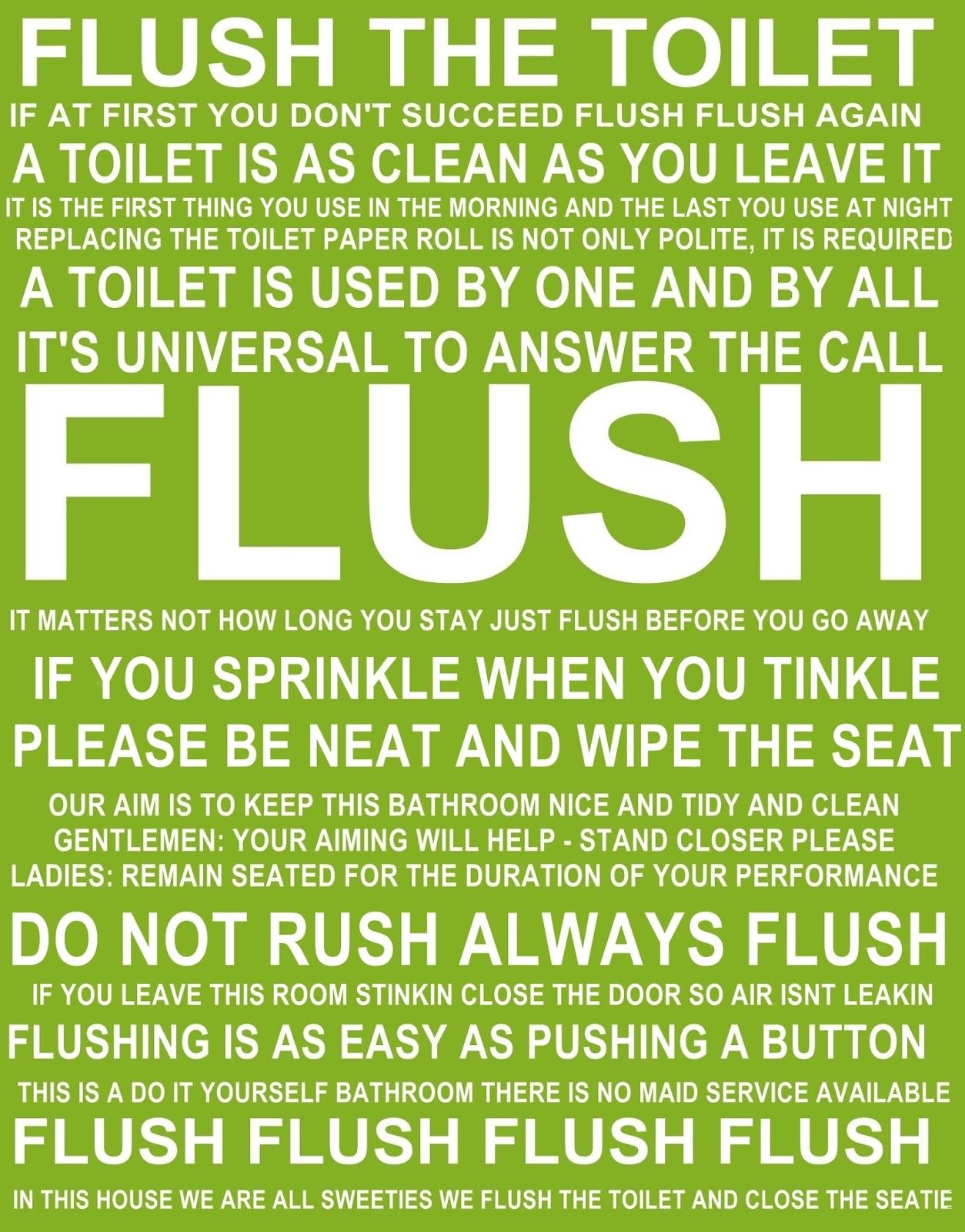 Flush The Toilet Quotes And Sayings Free Printable | Bathroom - Free Printable Flush The Toilet Signs