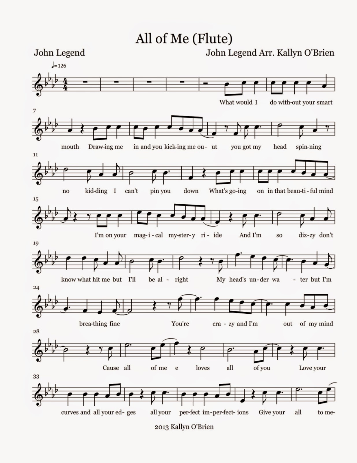 Flute Sheet Music: All Of Me - Sheet Music - Dynamite Piano Sheet Music Free Printable