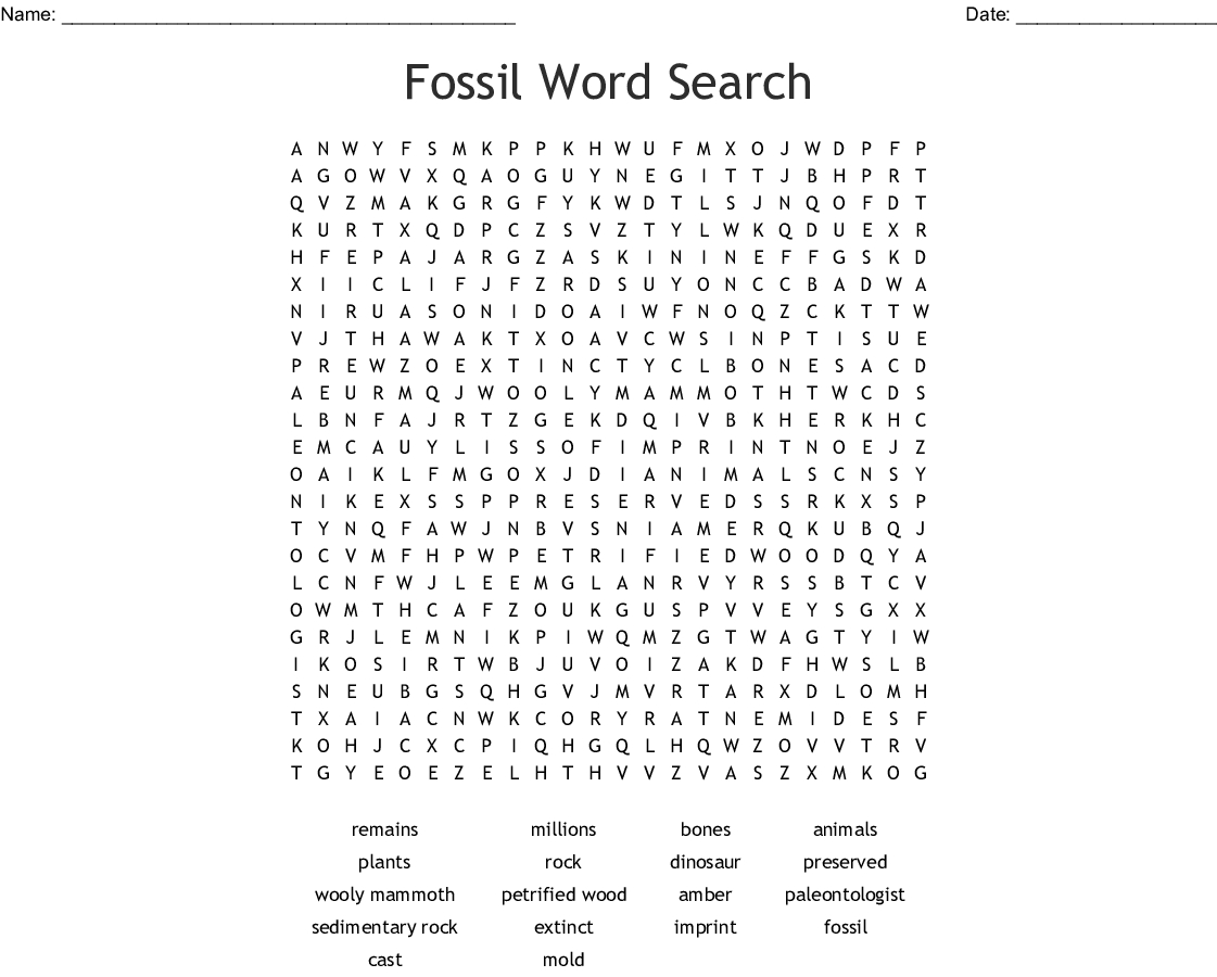 Fossil Word Search - Wordmint - Free Printable Dinosaur Word Search