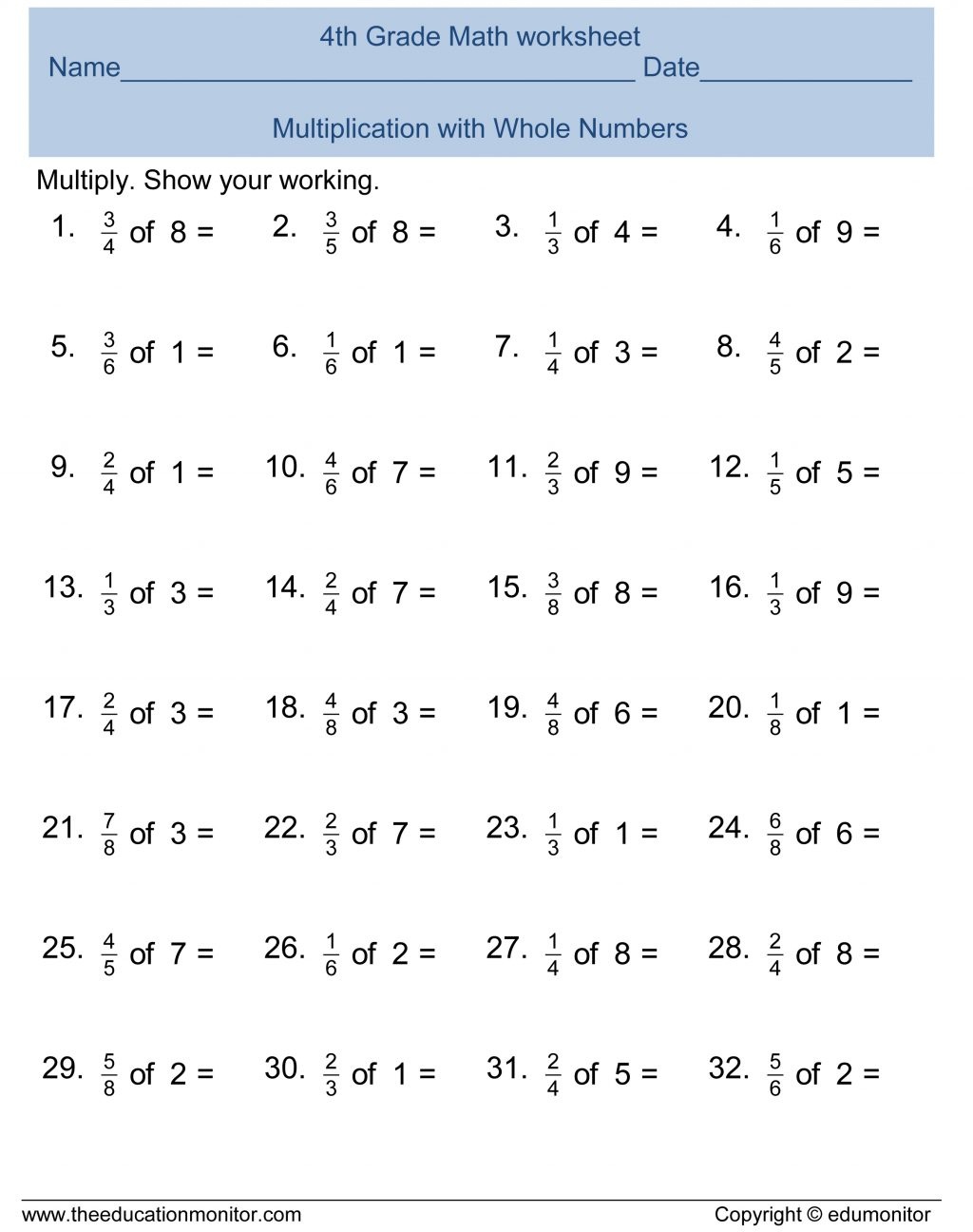 Fourth Grade Math Worksheets Multiplication Free Printable - Free Printable Multiplication Worksheets For 4Th Grade