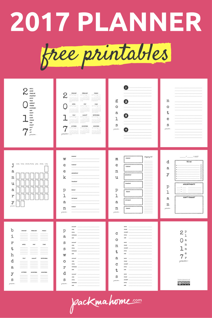 Free 2017 Planner: Download Pdf Printables - Packmahome - Free 2017 Printable