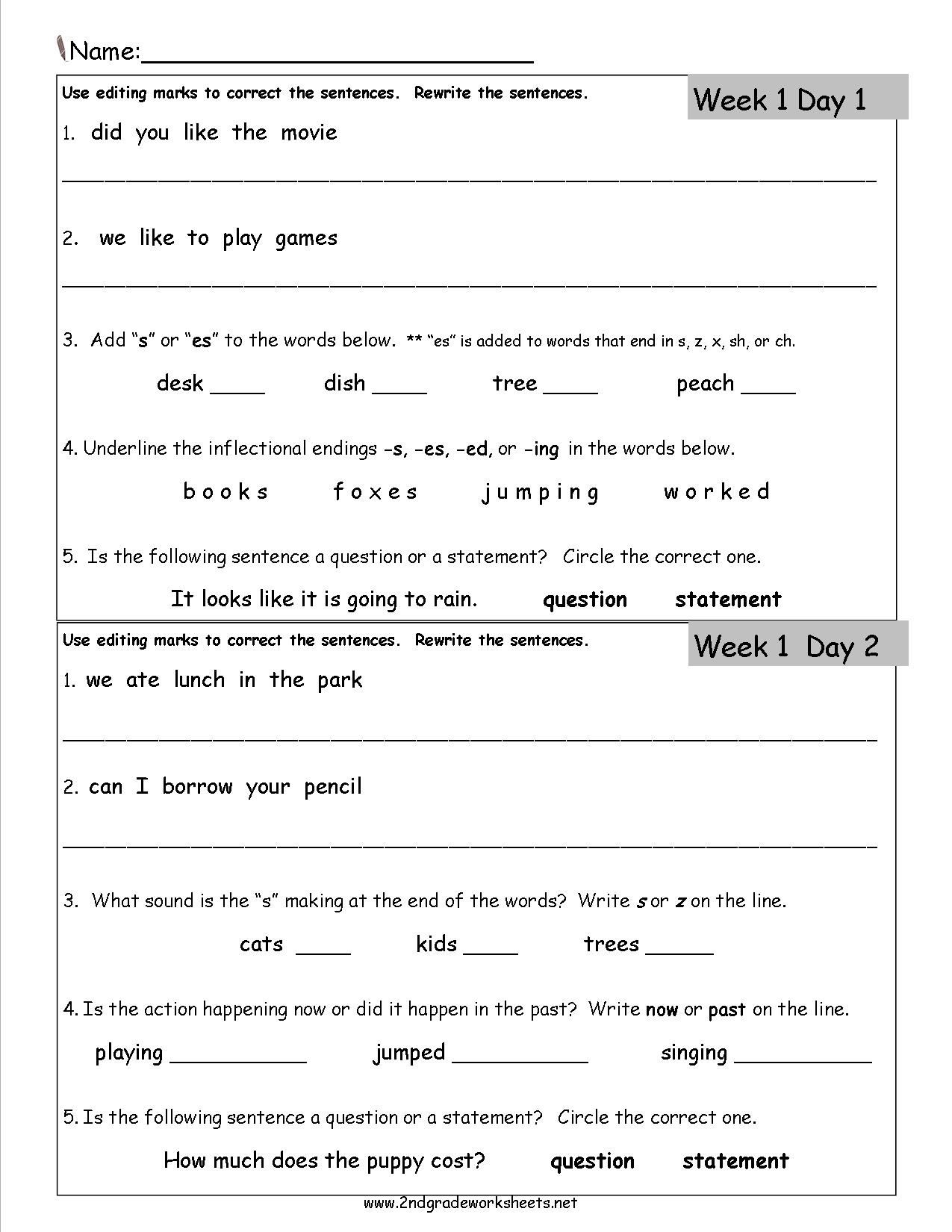 Free 2Nd Grade Daily Language Worksheets - Free Printable 4Th Grade Morning Work