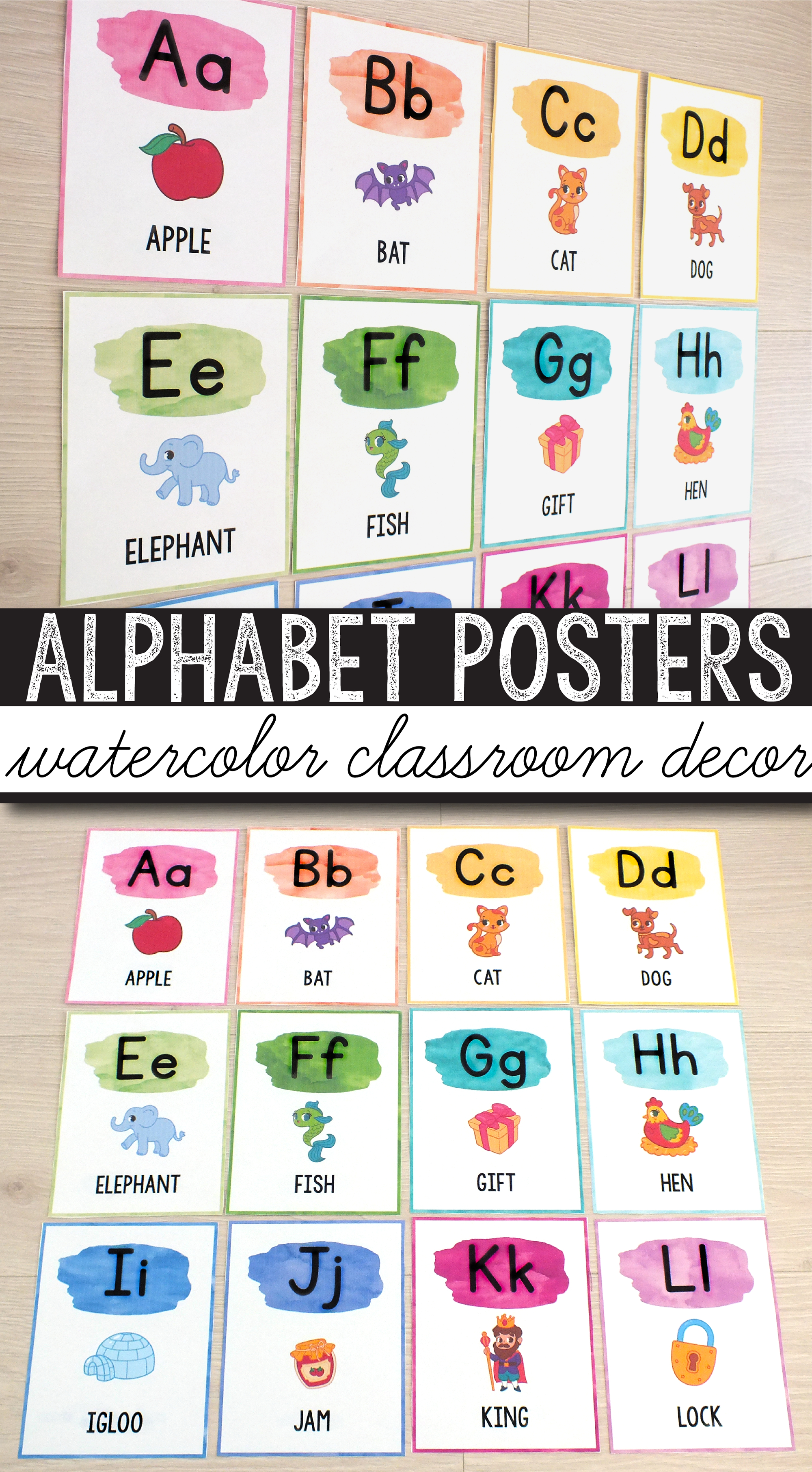 Free Alphabet Posters - Watercolor Classroom Decor | Education - Literacy Posters Free Printable
