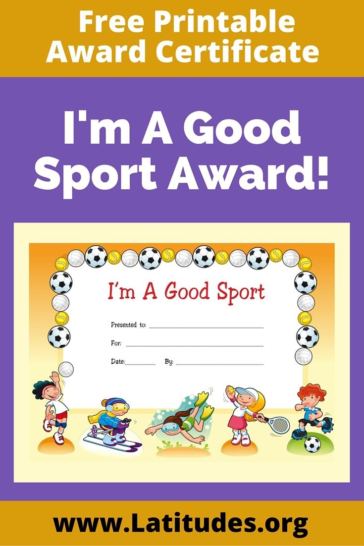 Free Award Certificate - I&amp;#039;m A Good Sport (Primary | Rewarding Good - Sports Certificate Templates Free Printable