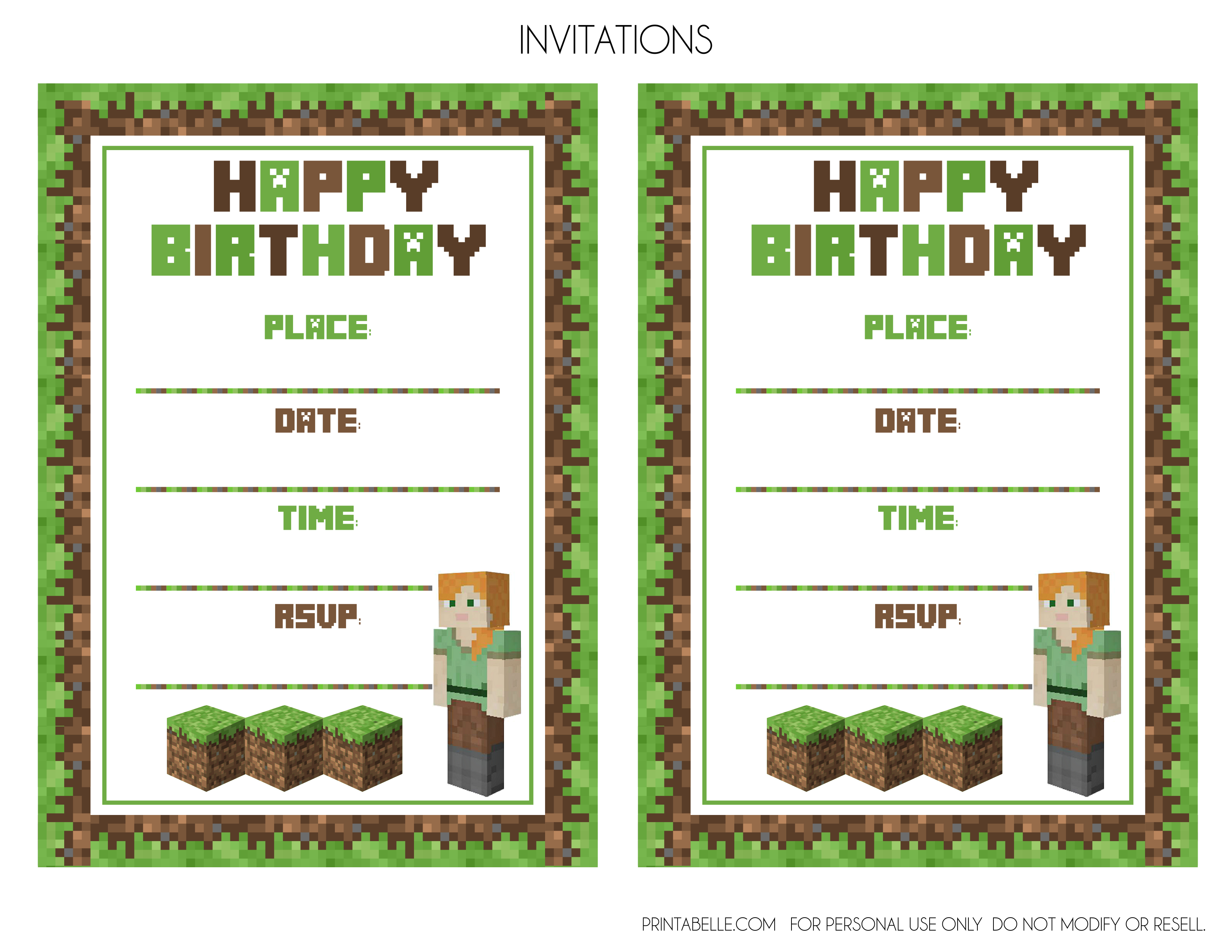 Free Awesome Alex Minecraft Printables For Girls | Catch My Party - Free Printable Minecraft Invitations