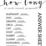 Free Baby Shower Games Printable {Animal Pregnancies} | Baby Shower   Free Printable Baby Shower Games With Answers