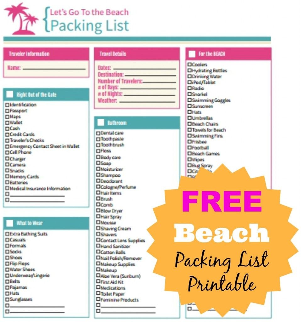 Free Beach Packing List Printable | {Ten Dollar Diy} | Beach - Free Printable Coupons For Panama City Beach Florida