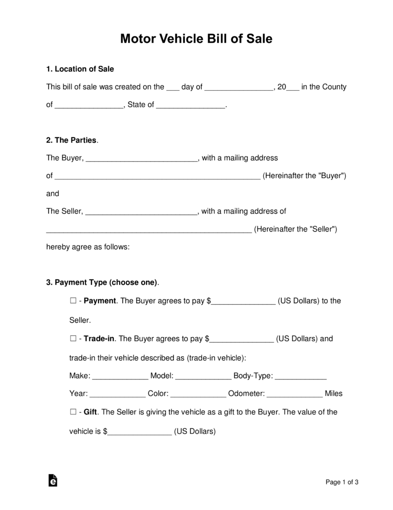 Free Bill Of Sale Forms - Pdf | Word | Eforms – Free Fillable Forms - Find Free Printable Forms Online