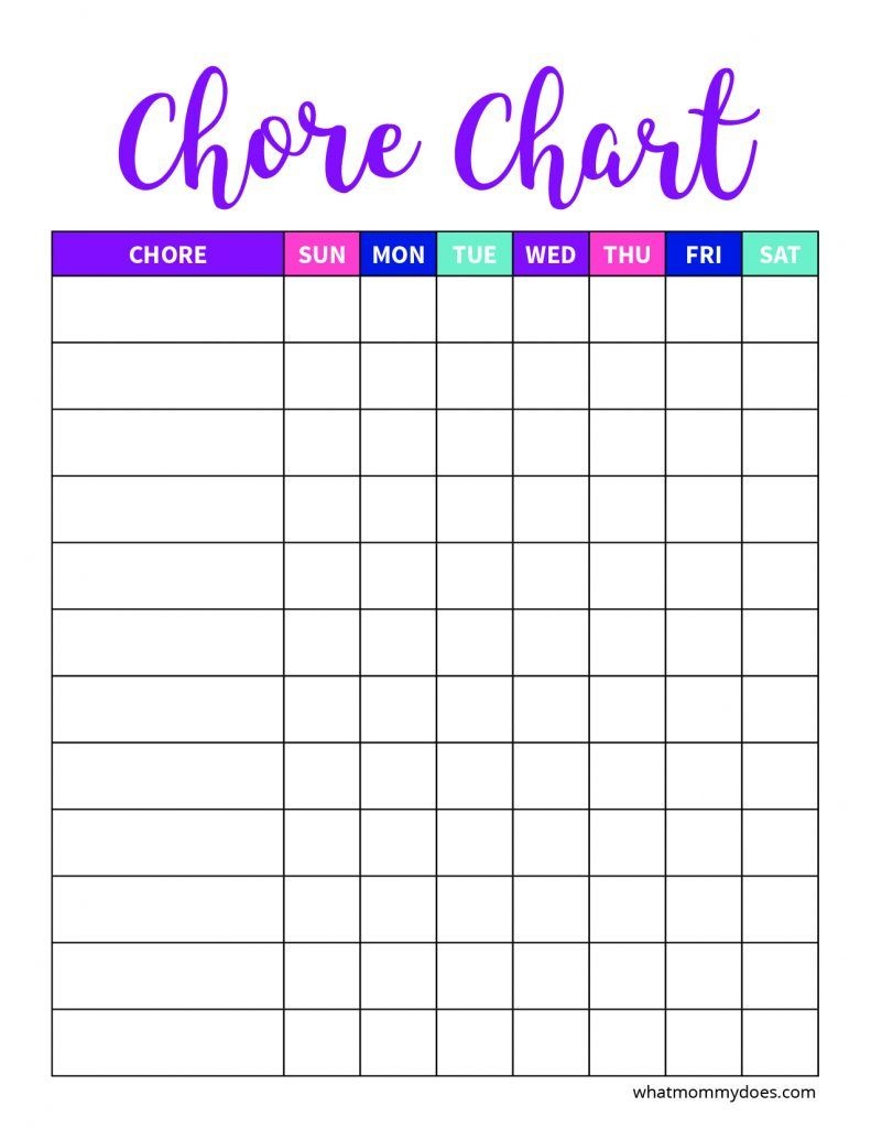 Free Blank Printable Weekly Chore Chart Template For Kids - Free Editable Printable Chore Charts