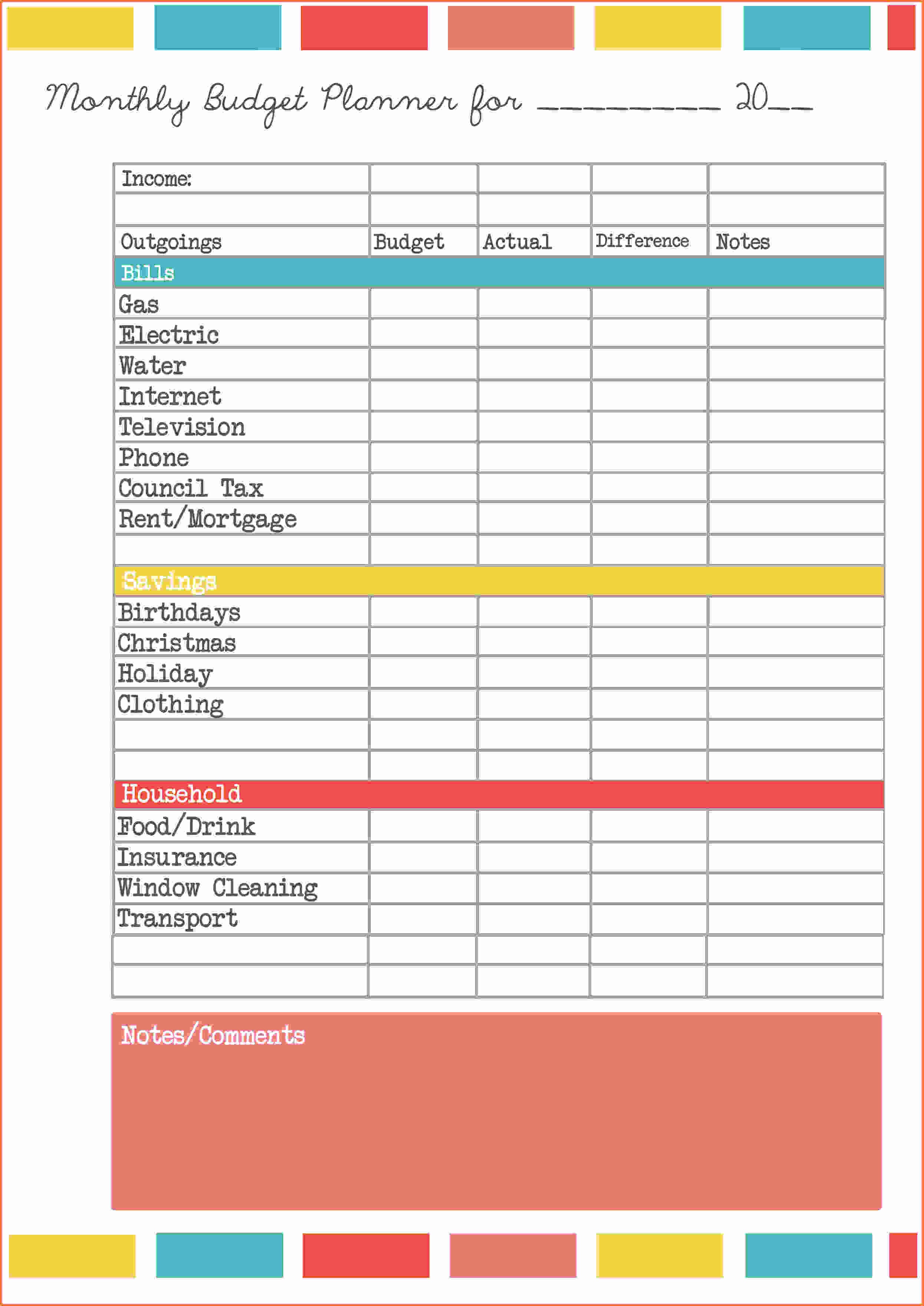 Free Budget Sheet Template Monthly Excel Household Personal | Smorad - Household Budget Template Free Printable