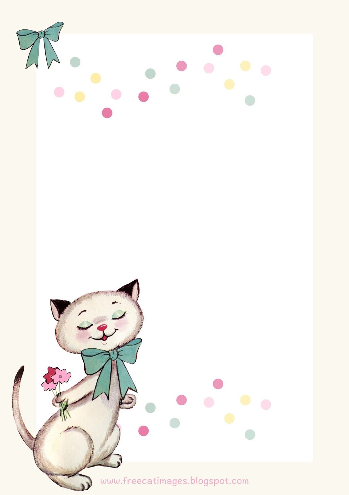 Free Cat Images: Free Printable Vintage Kitty Stationery - Freebie - Free Printable Kitten Birthday Invitations