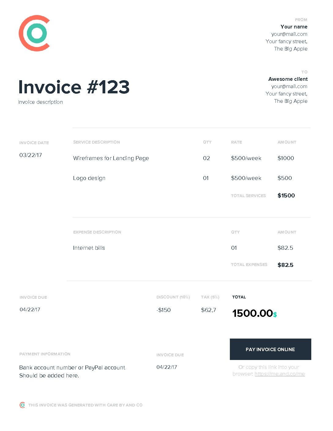 Free Catering Invoice Template | Excel | Pdf | Word (.doc) - And Co - Free Printable Catering Invoice Template