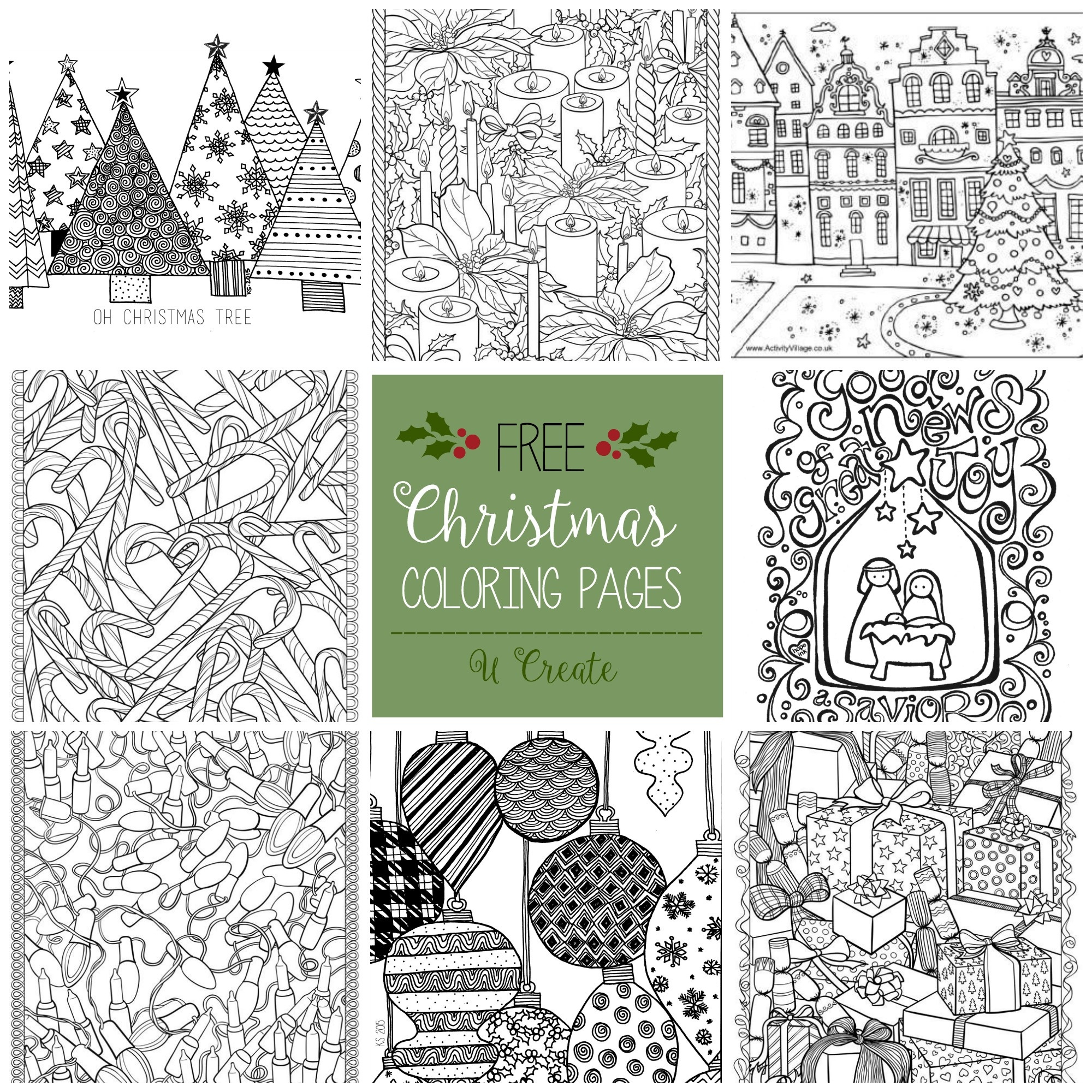 Free Christmas Adult Coloring Pages - U Create - Free Printable Coloring Cards For Adults
