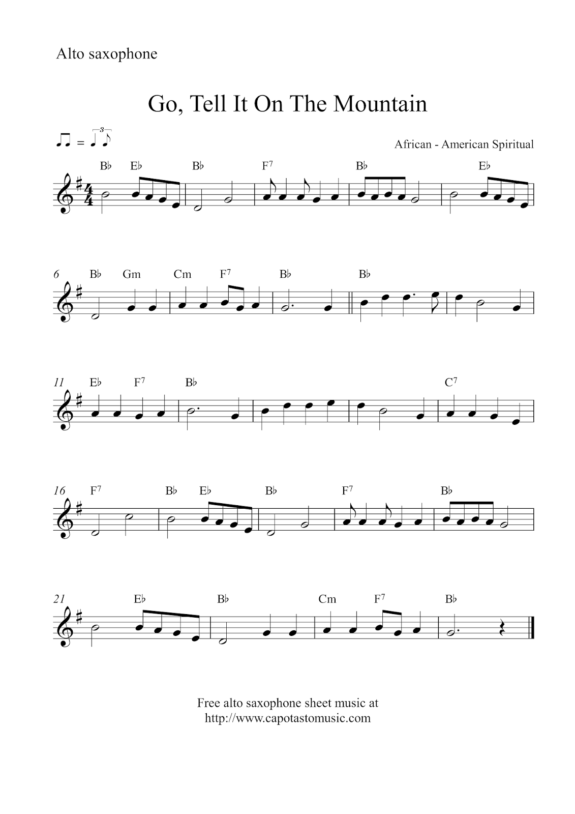 Free Christmas Alto Saxophone Sheet Music - Go, Tell It On The Mountain - Free Printable Christmas Sheet Music For Alto Saxophone