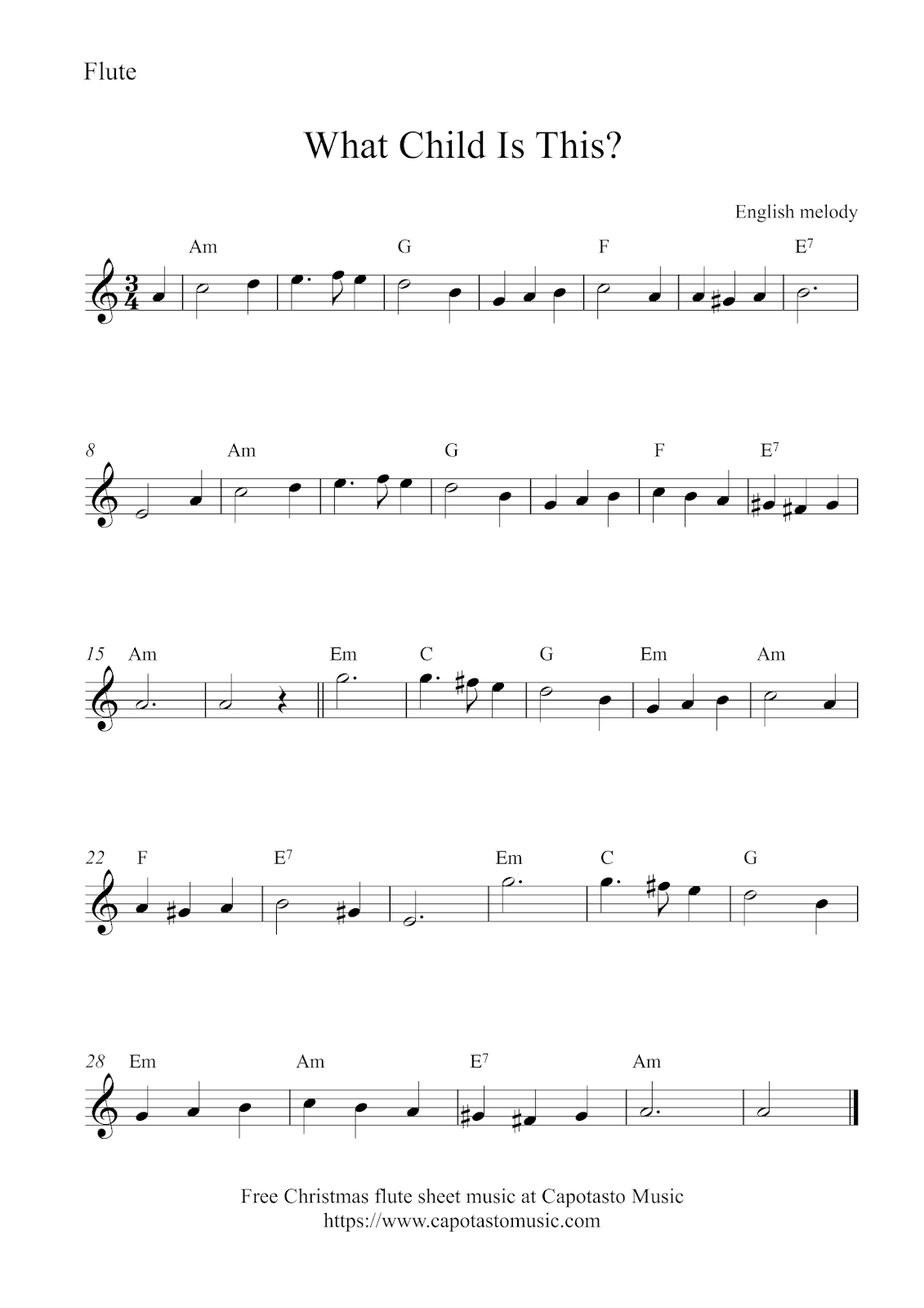 Free Christmas Flute Sheet Music | What Child Is This? - Free Printable Flute Music