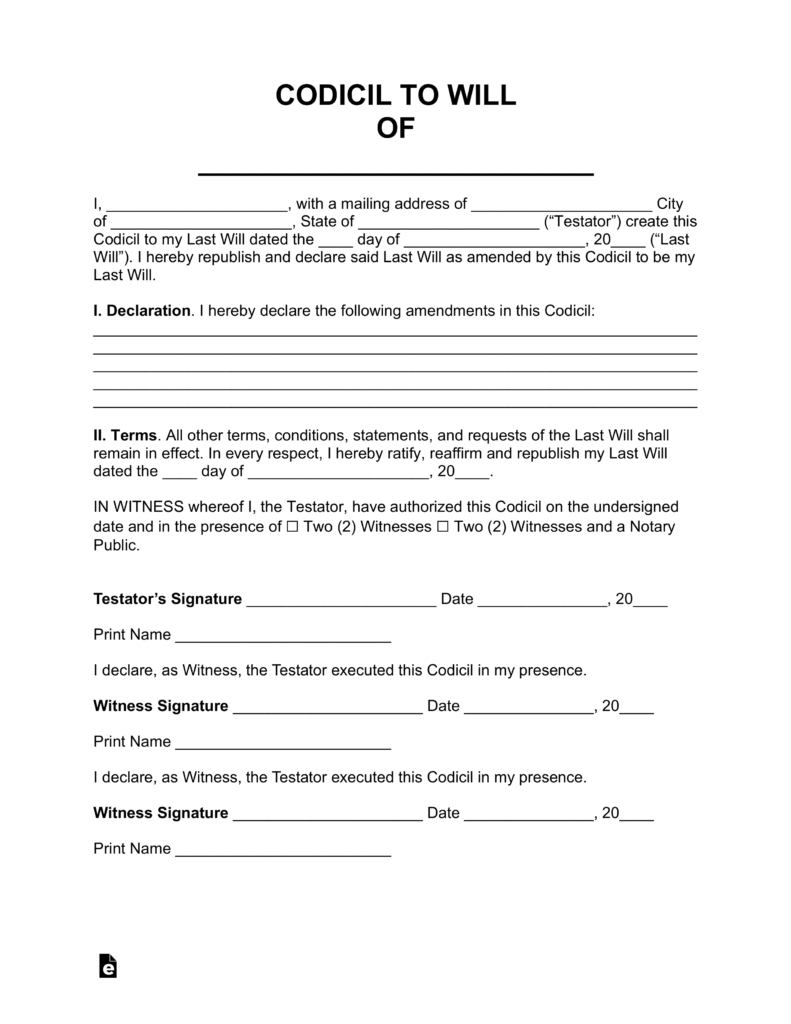 Free Codicil To Will Form Pdf Word Eforms Free Fillable Forms Free Printable Wills