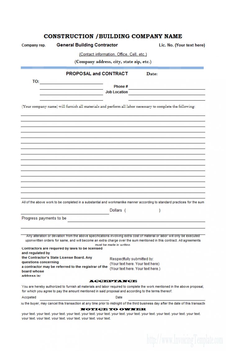 Free Printable Contractor Proposal Forms
