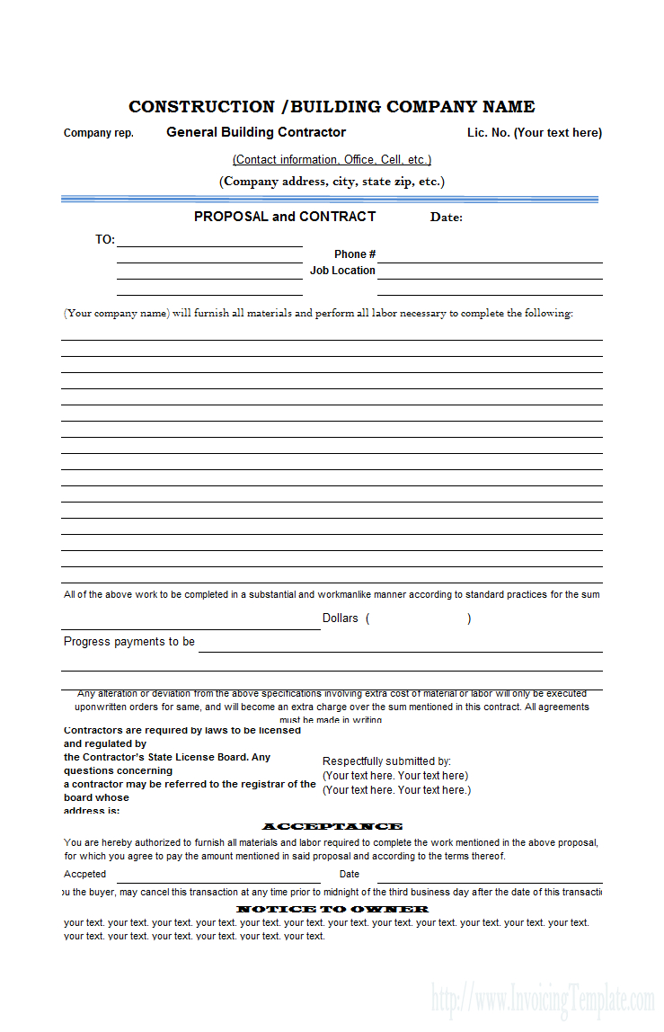 Free Construction Proposal Template - Construction Proposal Template - Free Printable Contractor Proposal Forms