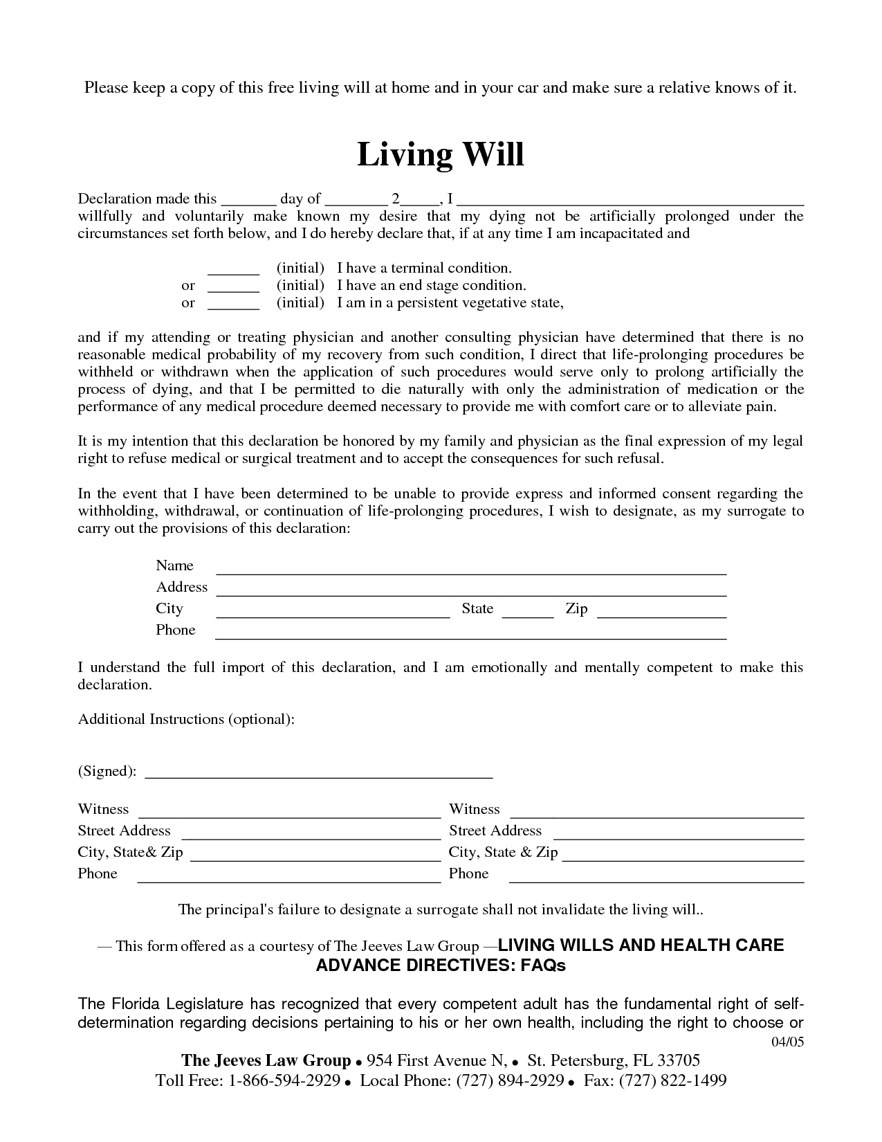 Free Copy Of Living Willrichard_Cataman - Living Will Sample - Free Printable Living Will
