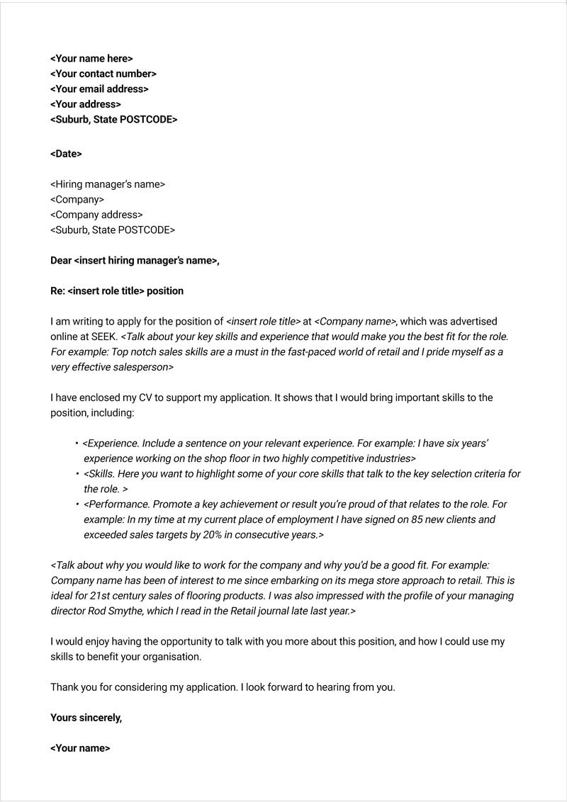 Free Cover Letter Template - Seek Career Advice - Free Printable Cover Letter Format