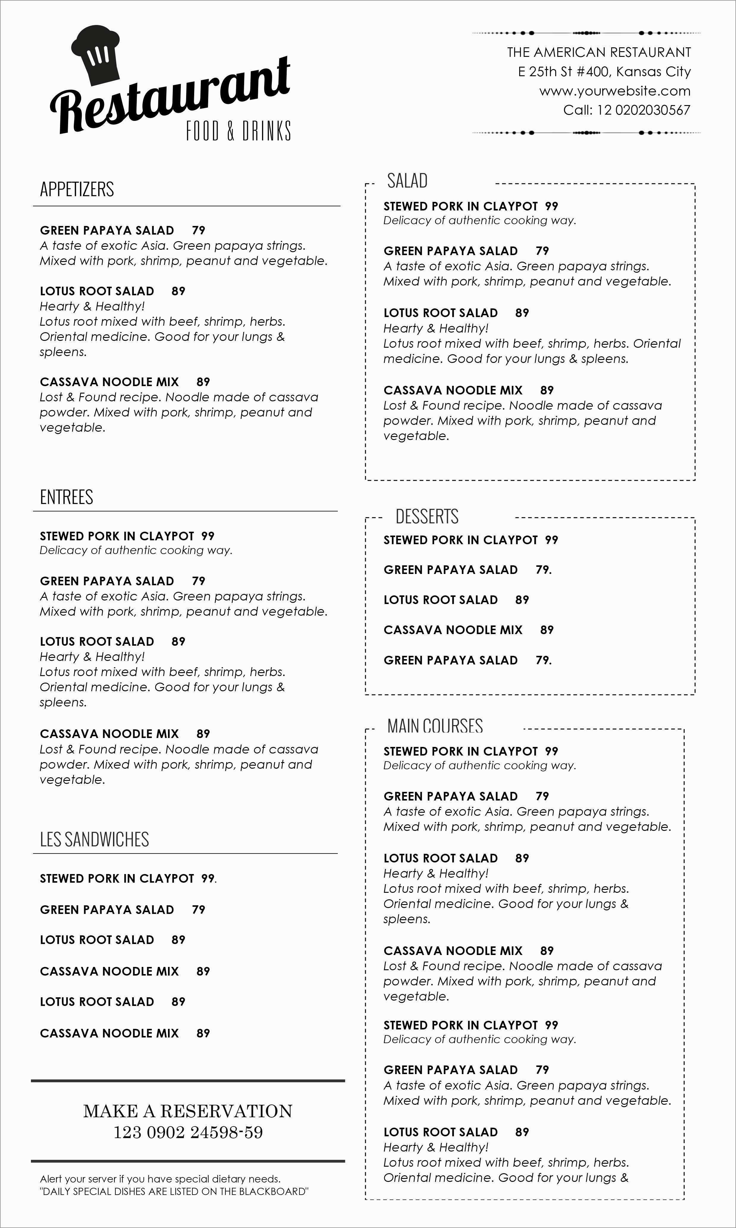 Free Diner Menu Template Beautiful 6 Best Of Printable Blank - Free Printable Restaurant Menu Templates