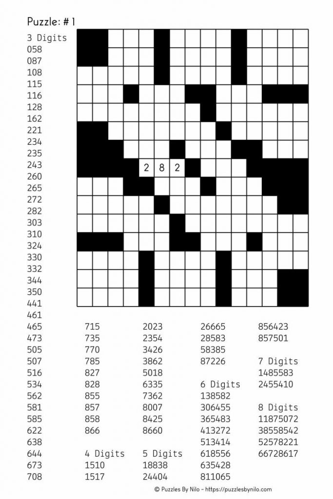 Free Downloadable Number Fill In Puzzle 001 Get Yours Now Free
