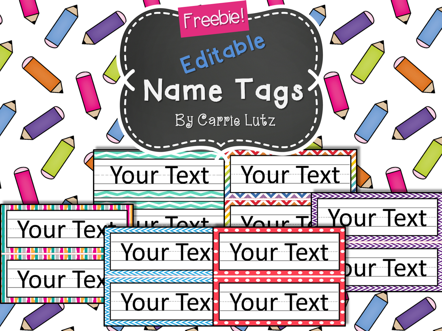 Free Editable!! Chevron, Dots Or Rainbow.simple Name Tags Type In - Free Printable Desk Name Plates For Students