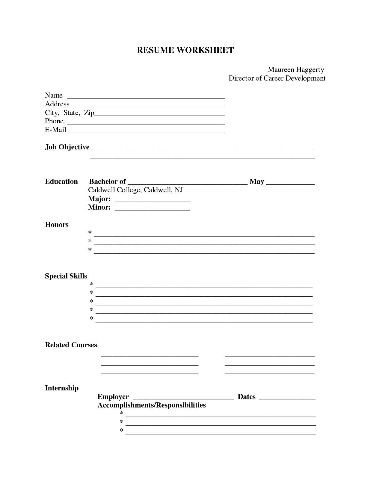 Printable Fillable Blank Resume Template