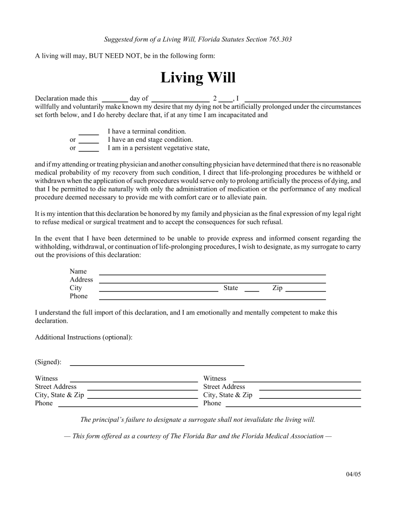Free Florida Living Will Form - Pdf | Eforms – Free Fillable Forms - Free Printable Living Will