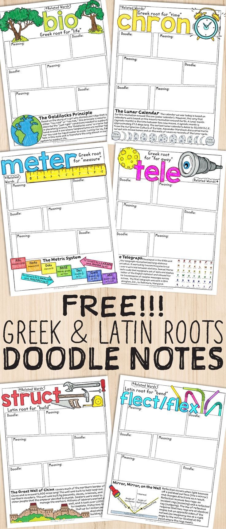 Free Greek And Latin Roots Sketch Notes | Literacy Teaching - Free Printable Greek And Latin Roots