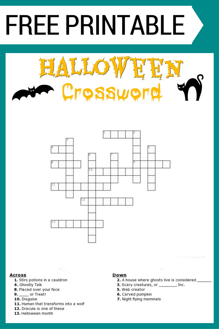 Free Halloween Crossword Puzzle Printable Worksheet Available With - Halloween Crossword Printable Free