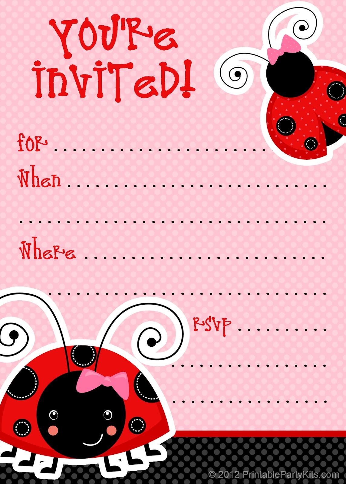 Free Ladybug Party Invitations From Printablepartyinvitations - Free Printable Ladybug Invitations