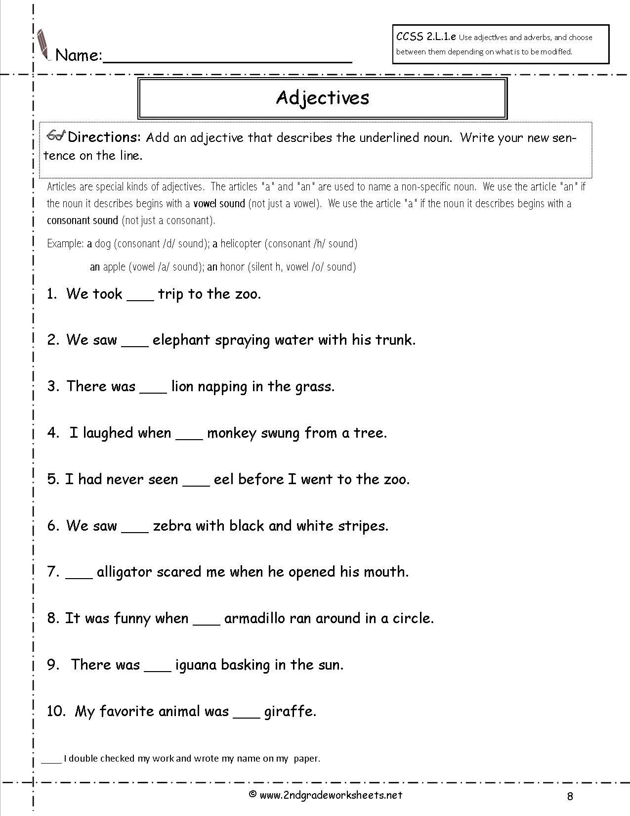 Grammar Worksheets For Grade 2 Nouns