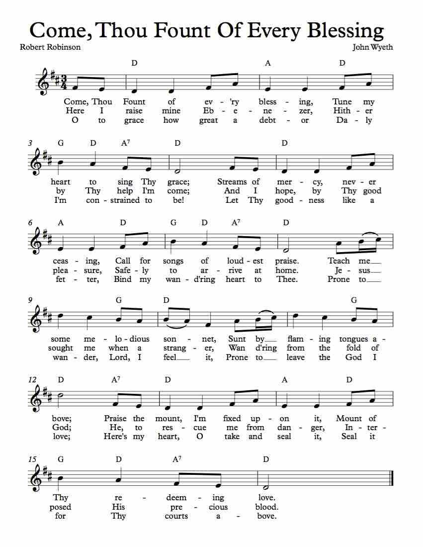 Free Lead Sheet – Come Thou Fount Of Every Blessing In 2019 | Free - Free Printable Sheet Music Lyrics