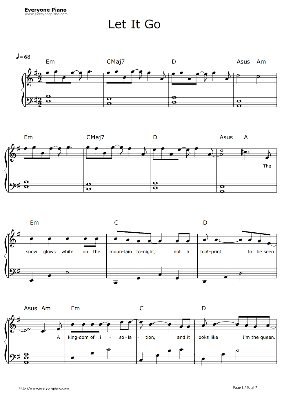 Free Let It Go Easy Version-Frozen Theme Sheet Music Preview 1 - Let It Go Violin Sheet Music Free Printable