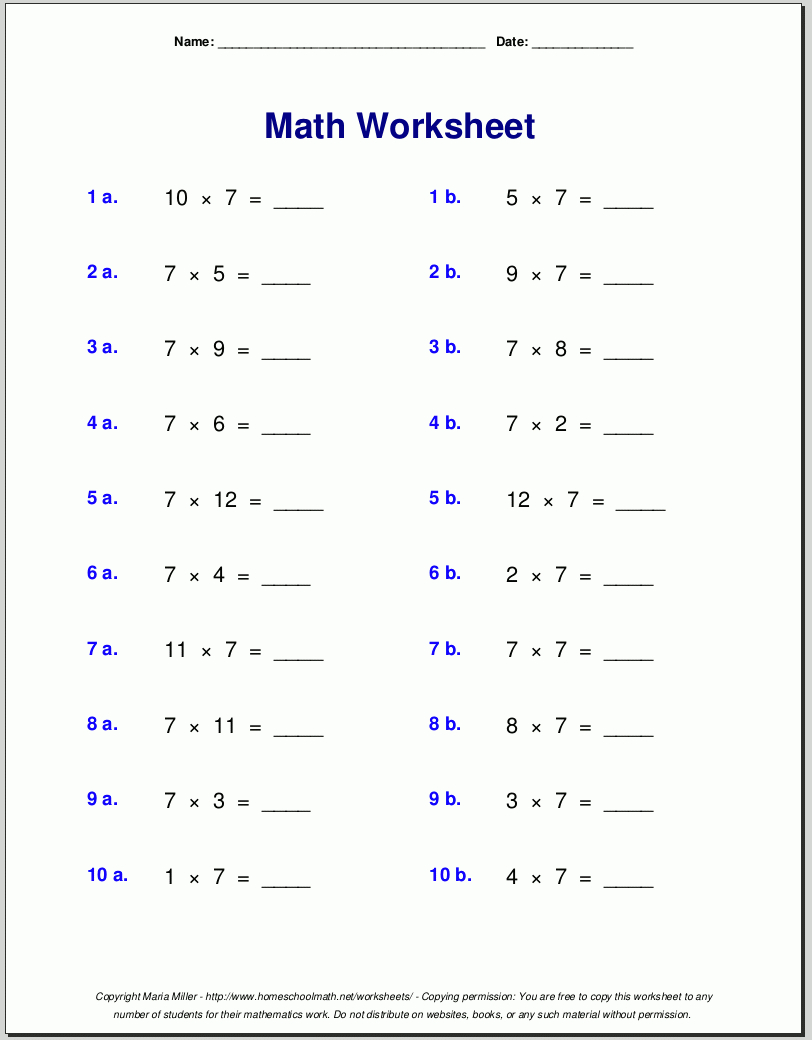 Free Math Worksheets - 7Th Grade Worksheets Free Printable